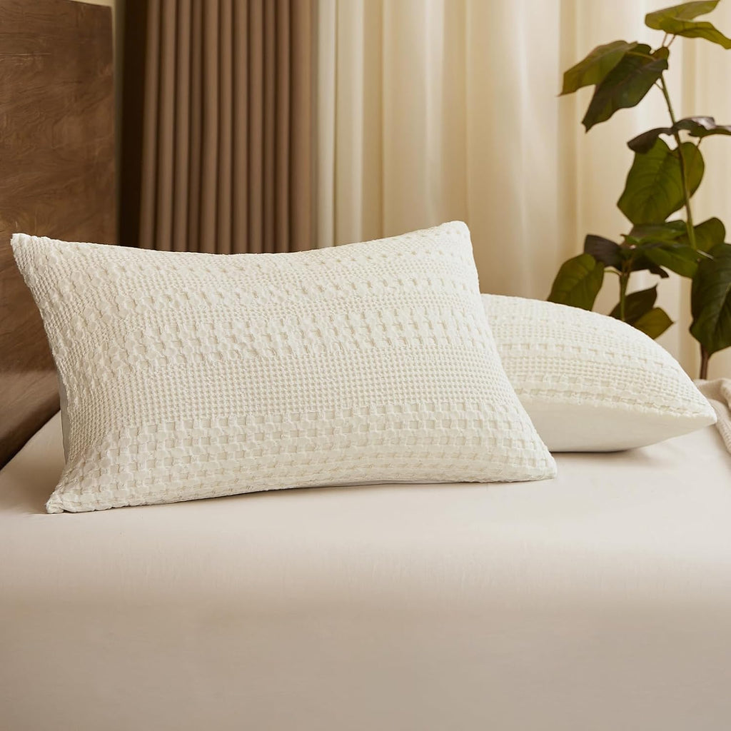 Phf 100% Cotton Waffle Pillow Shams Standard Size, 2 Pack 20" x 26" Soft Skin-Friendly Pillowcases, No Filling, Aesthetic Woven and Breatha…