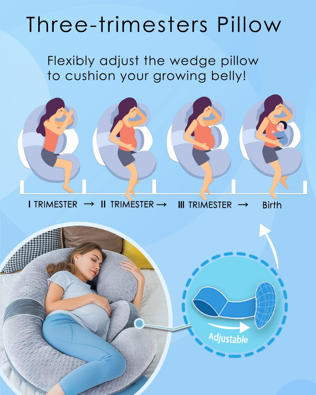 Queenrose QUEEN ROSE Pregnancy Pillow E Shaped with Detachable Wedge, Adjustable Full Body Maternity Pillow for Sleeping, Dual-Sided Velvet…
