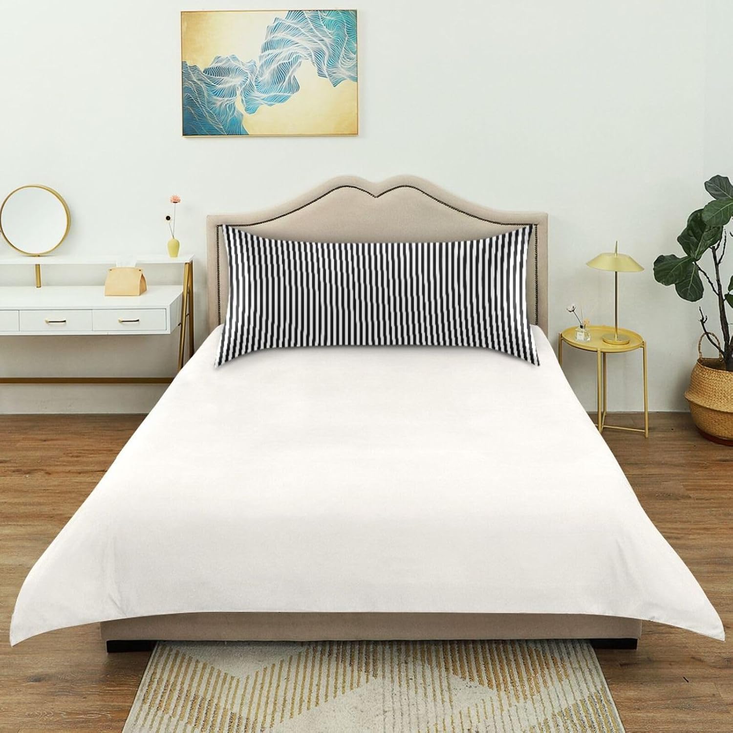 Stripe Black White Print Pillow Covers Silk Pillowcase for Hair and Skin Breathable Smooth Soft Satin Pillowcase Queen Size Pillow Case…