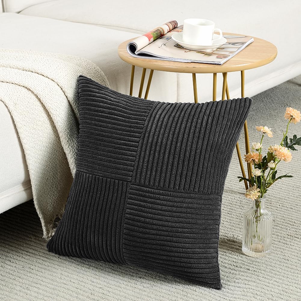 Fancy Homi 2 Packs Black Samll Decorative Throw Pillow Covers 12x12 Inch with for Couch Bed Sofa, Rustic Farmhouse Boho Home Decor, Soft…