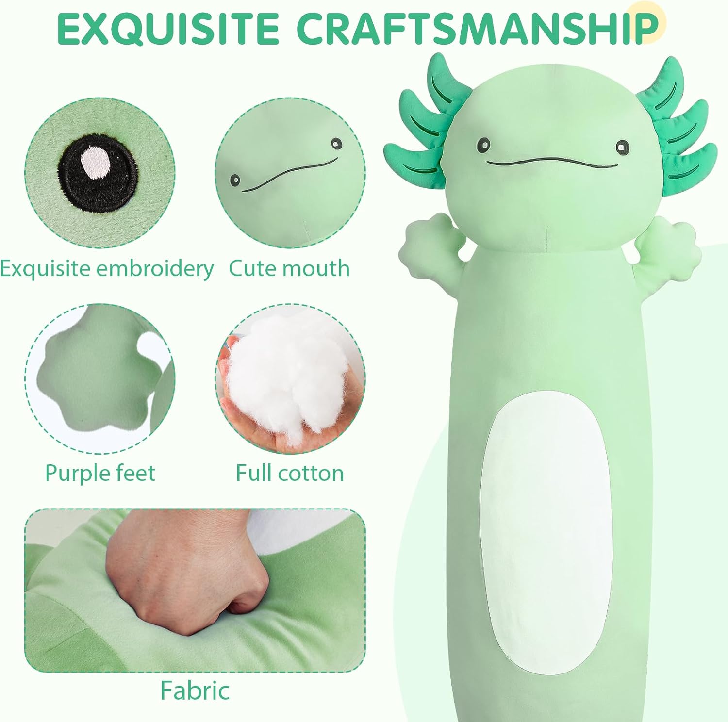 Dalmao 36" Giant Green Axolotl Stuffed Animal, Cute Soft Long Axolotl Plush Large Body Pillow Big Squishy Plushies Toy, Gift for Kids…