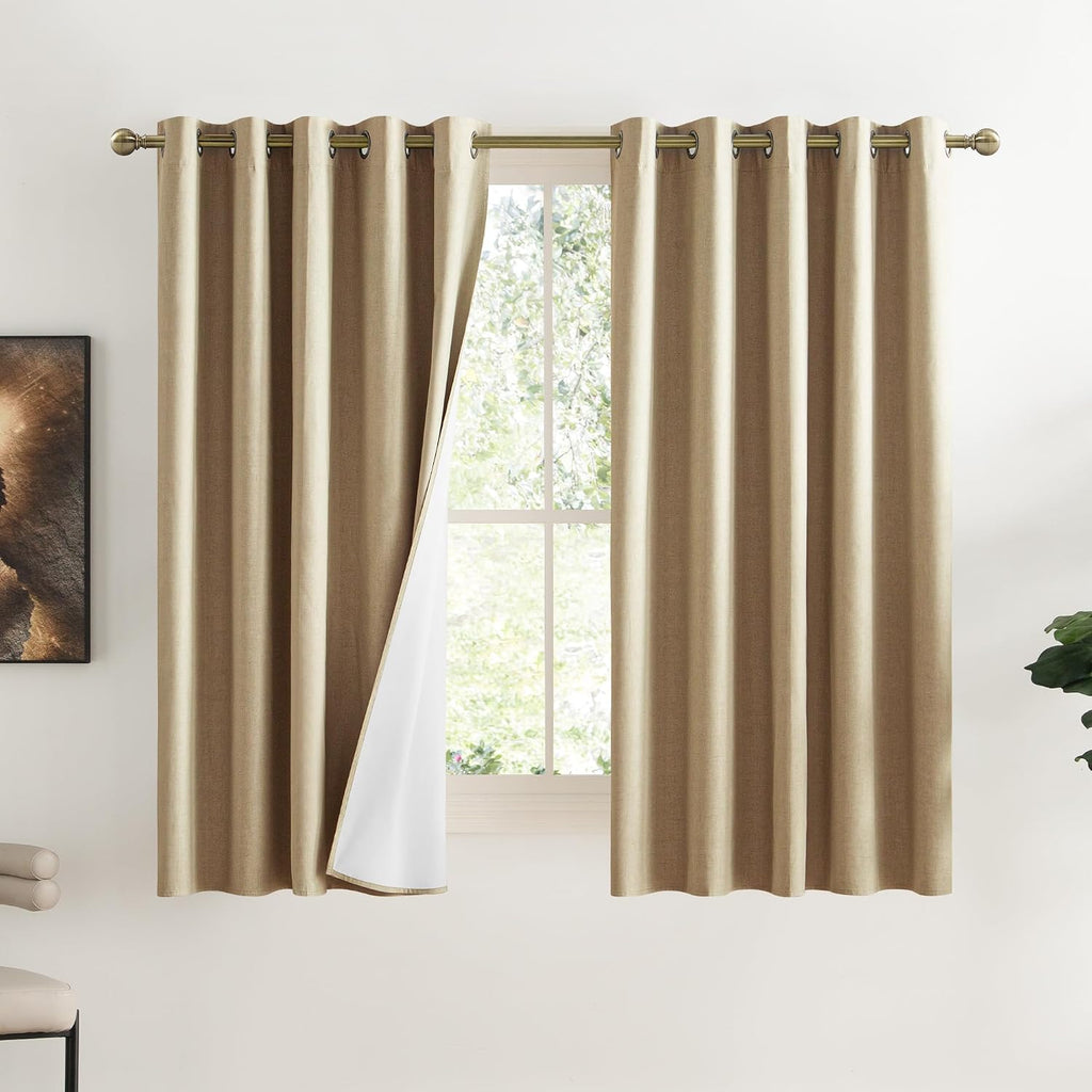 NICETOWN Full Shade Curtain Panels, 62 x 63 inch, Camel, Pair of Energy Smart & Noise Blocking Out Blackout Drapes for Dining Room…