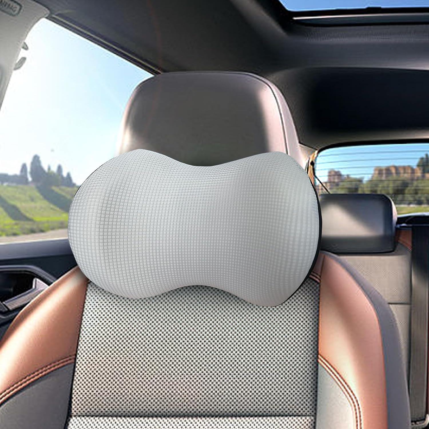 SPRFUFLY Cozy Car Headrest Pillow, Car Pillow for Driving with Adjustable Strap, Breathable Removable Cover & Ergonomic Design - Softness…