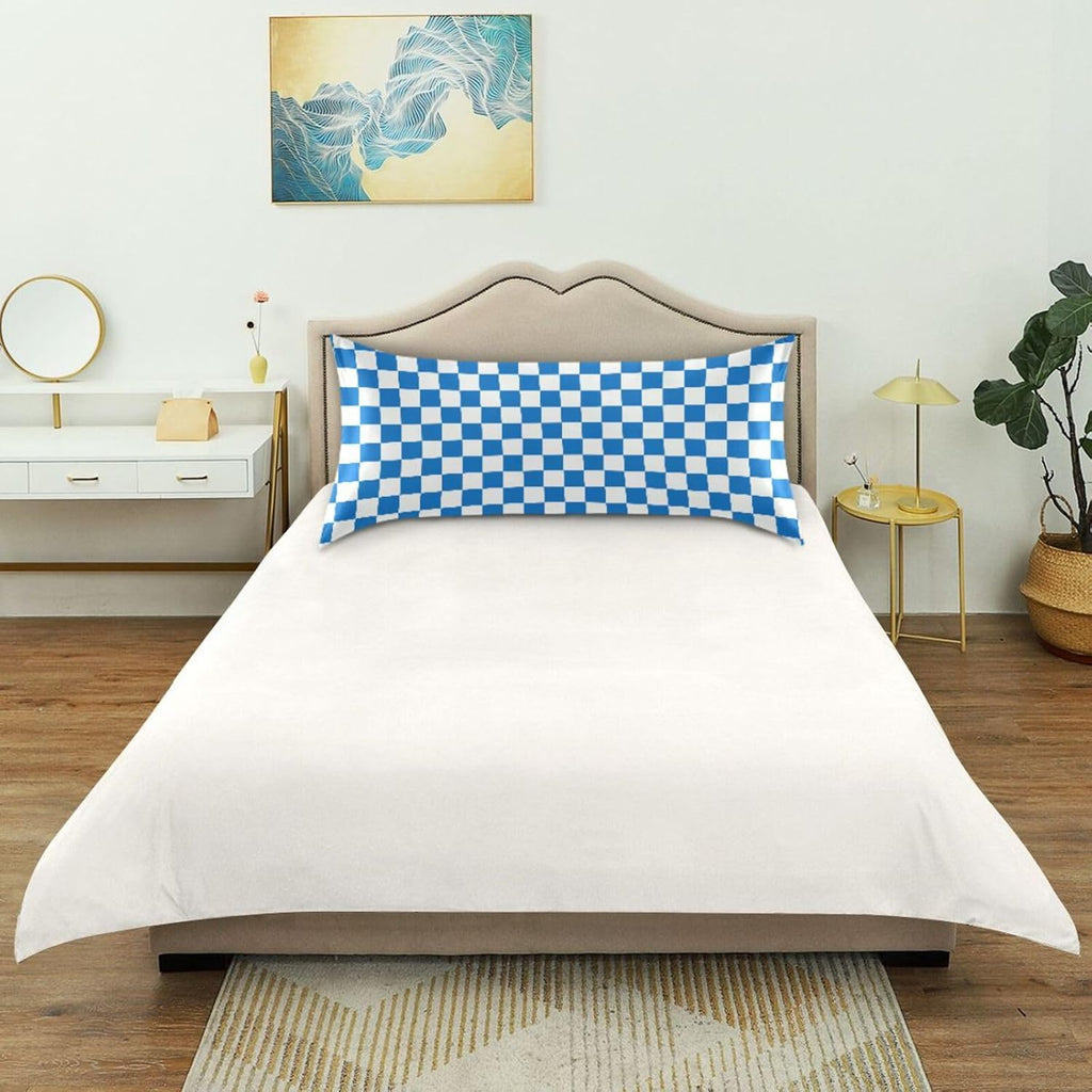 Checkerboard White Blue Plaid Print Pillow Covers Silk Pillowcase for Hair and Skin Soft Breathable Cooling Satin Pillowcase Standard…