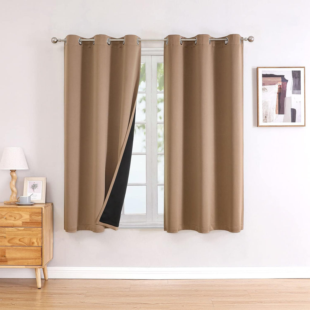 ChrisDowa 100% Blackout Curtains for Bedroom with Black Liner, 2 Thick Layers Total Blackout Thermal Insulated Grommet Small Window Curtain…