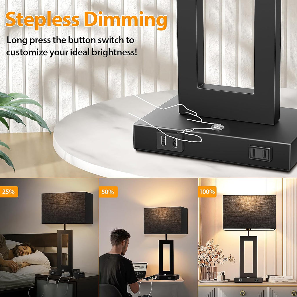 27.2’’ Tall Black Table Lamps for Living Room Bedroom, Bedside Touch Control Lamps with 2 USB Ports&AC Outlet, 3 Color Temp.&Stepless…