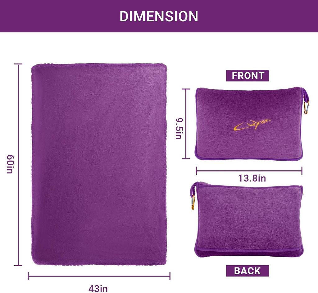 Travel Blanket & Pillow Set, 300 GSM Soft Fleece, 60x43 Inches, 3-in-1 Airplane Blanket, Travel Pillow and Blanket Set, Travel Blanket…