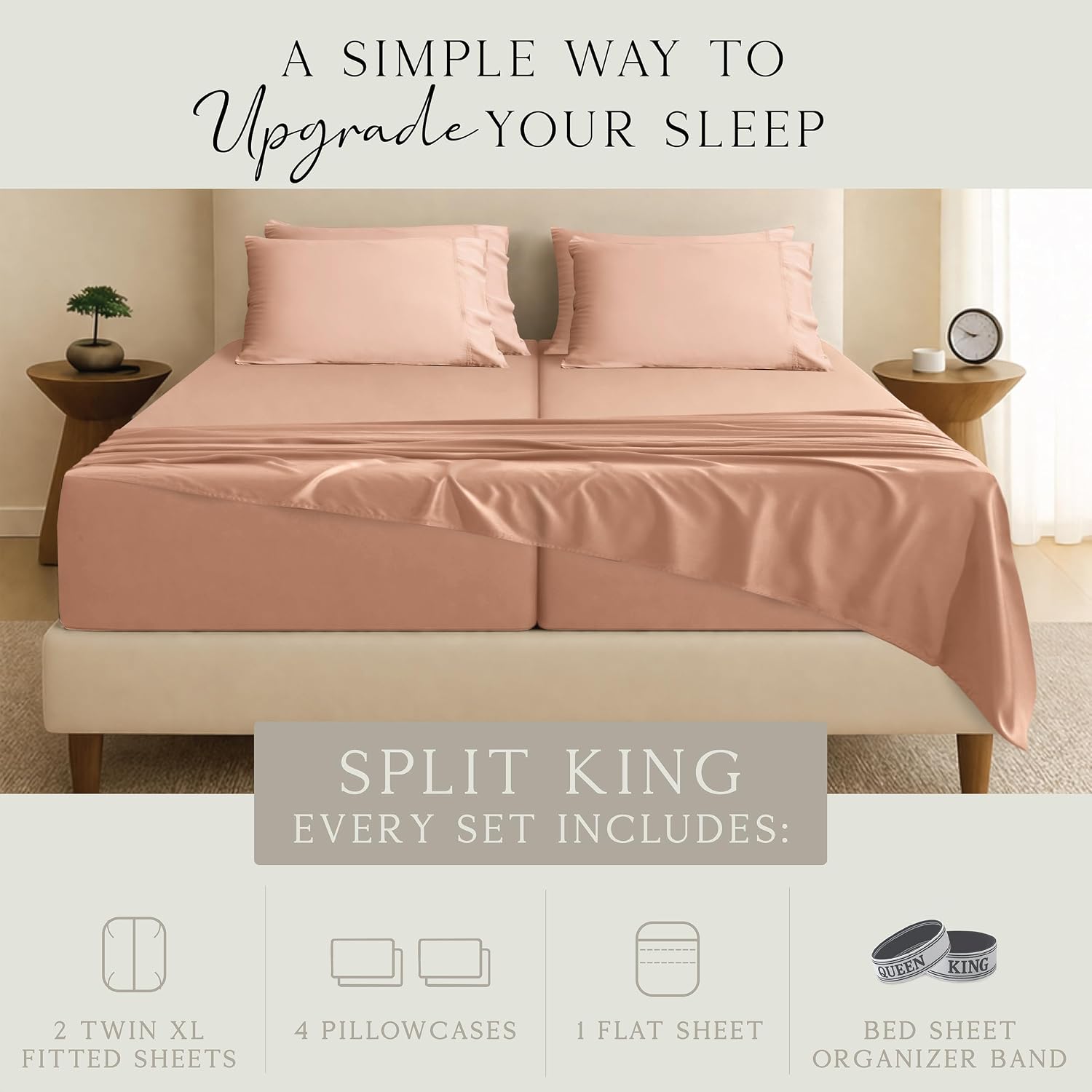 KARISSA MAE 7 Piece Pure Viscose from Bamboo Split King Size Sheet Set | 100% FSC Certified | Luxuriously Soft | Cooling | 18" Deep…