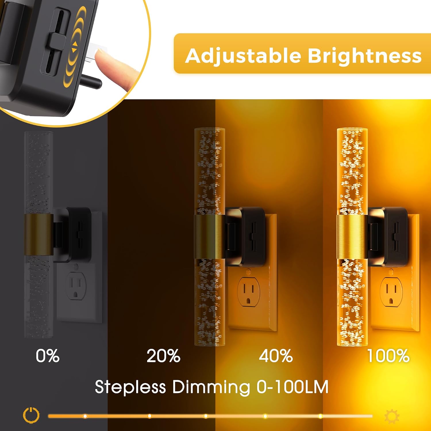 L LOHAS LED Amber Night Light, Bubble Acrylic Night Lights Plug into Wall, 180° Rotating Nightlights, Yellow Nightlights Dimmable, Light…
