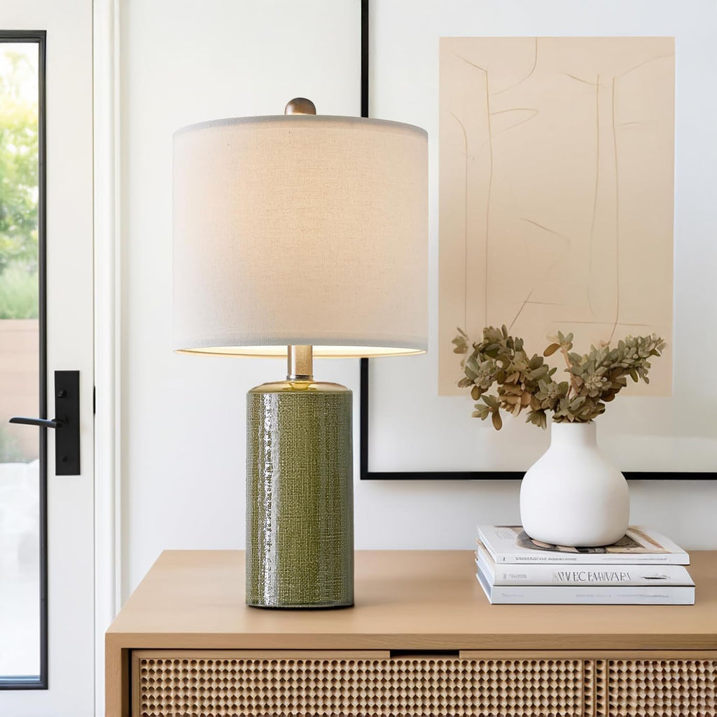 G-SAFAVA 20.25" Small Table Lamps Set of 2 Modern Ceramic Lamps for Living Room Farmhouse Bedside Lamps Boho Lamps for Night Stands Green…