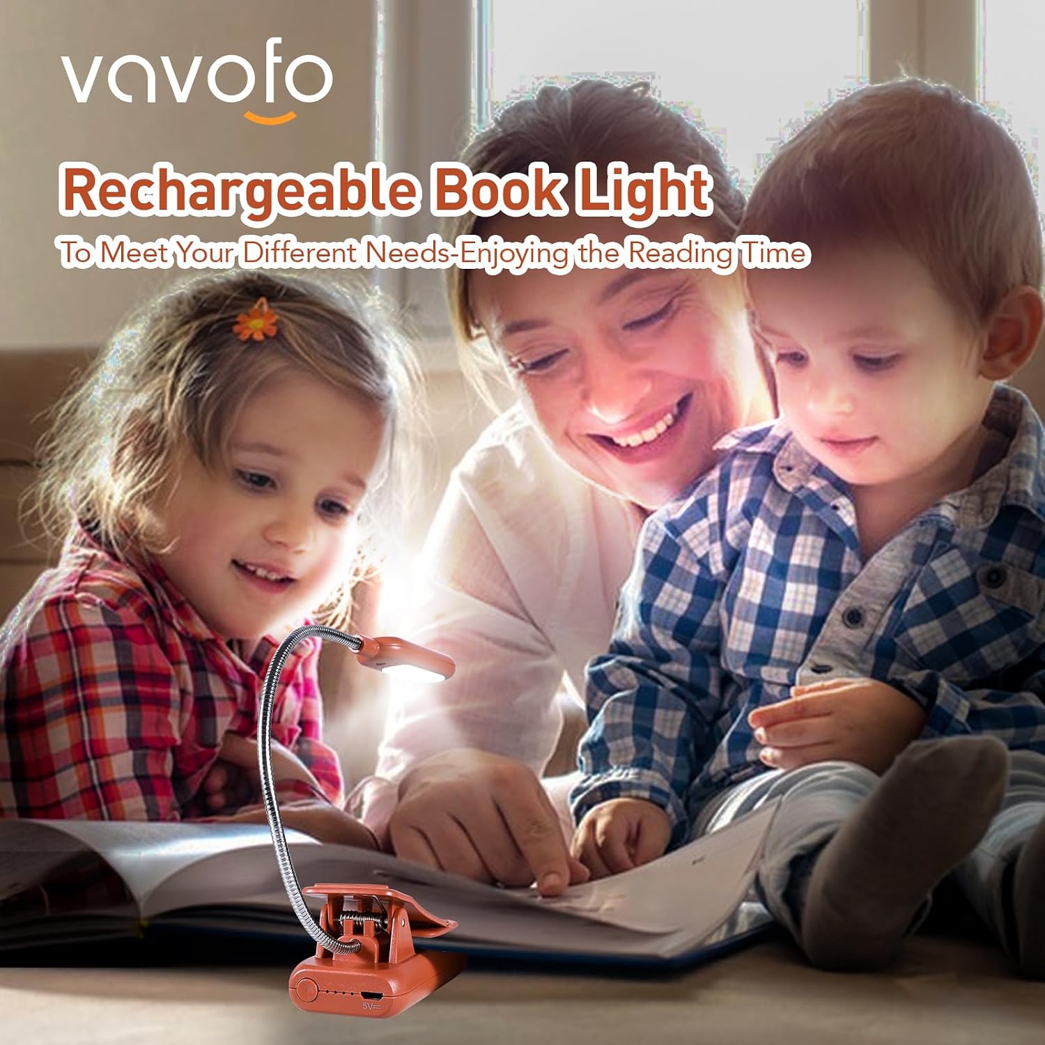 Vavofo Rechargeable Book Light for Reading in Bed Kids, 7 LED Reading Light with 9-Level Warm Cool White Daylight, Eye comfort Lamp with…