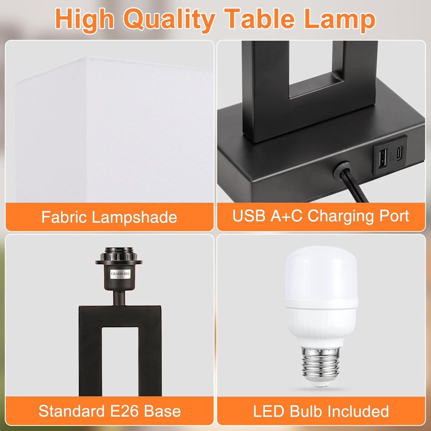 Seealle 22" Tall Living Room Lamps for Night Stands - Touch Bedside Lamp with USB C+A, 3 Way Dimmable Bedroom Lamps for End Tables Set of…