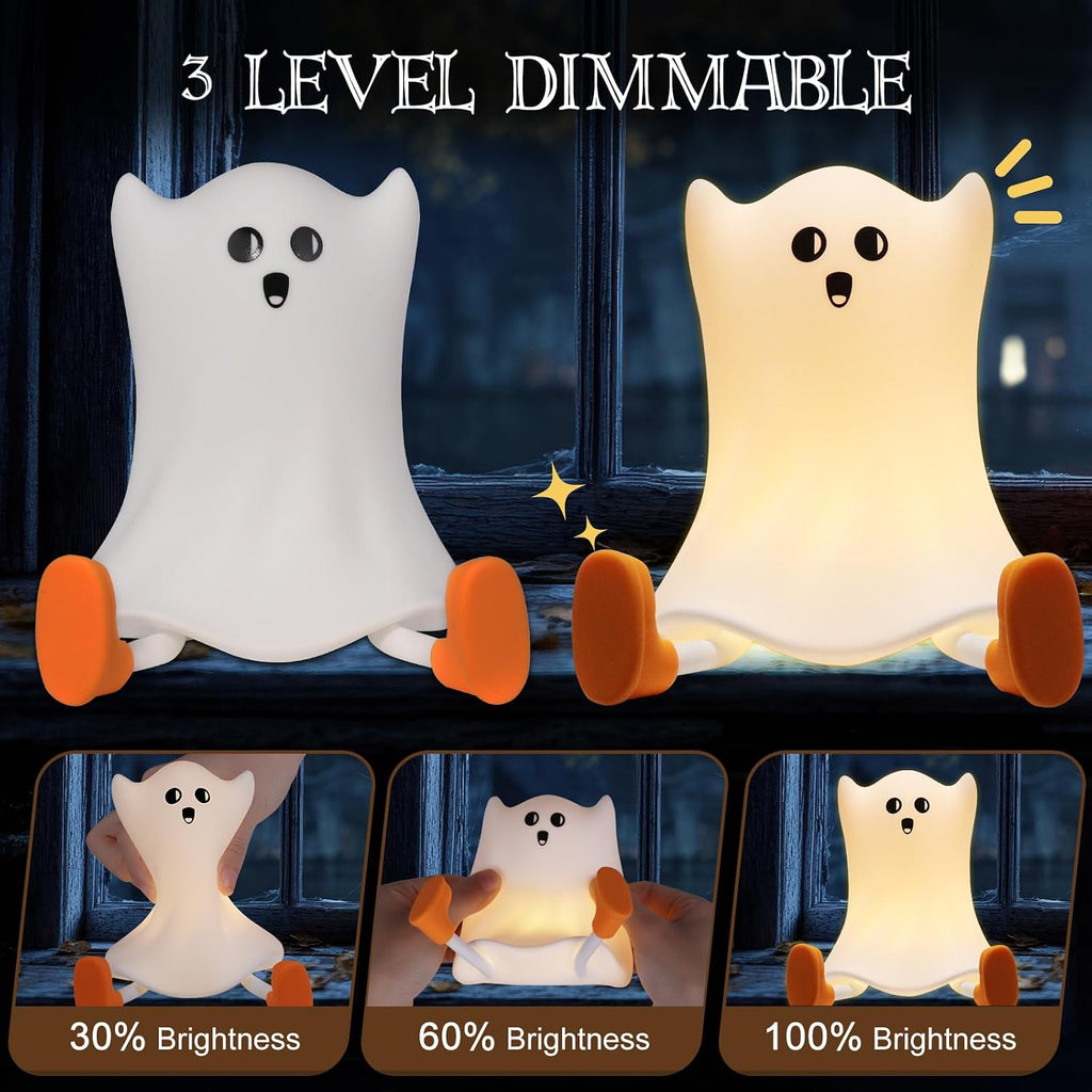 Gefaxi Ghost Night Light Silicone Cute Halloween Ghost Decor Night Light for Breastfeeding Squishy Ghost Nightlight Cordless Rechargeable D…