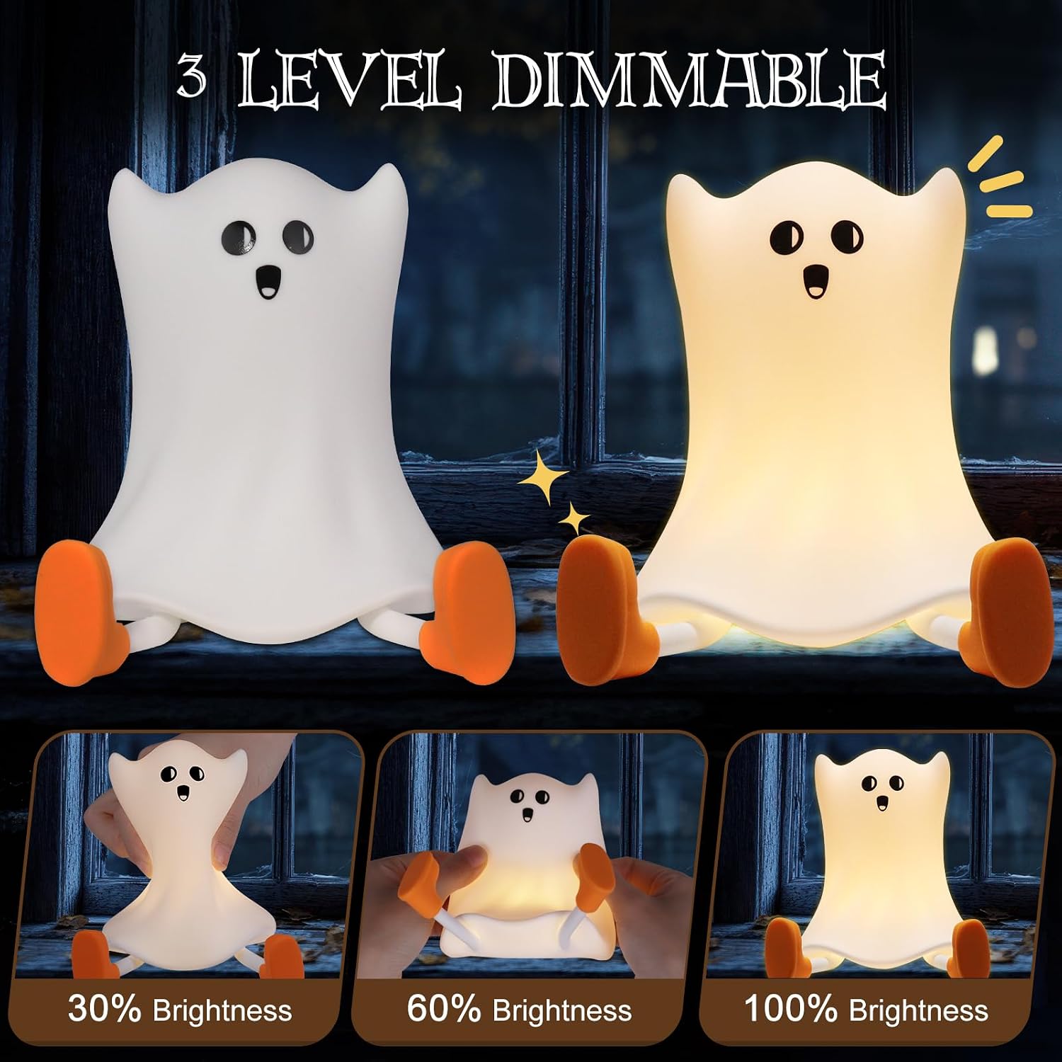 Gefaxi Ghost Night Light Silicone Cute Halloween Ghost Decor Night Light for Breastfeeding Squishy Ghost Nightlight Cordless Rechargeable D…