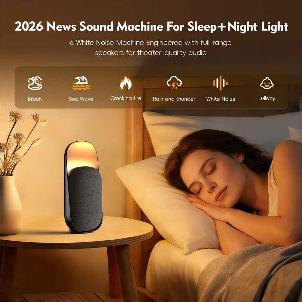 Rorense LED Night Light 3 Light Modes White Noise Machine with BT Speaker,6 Soothing Sounds, Night Light The Light is Soft and Soothing, for…