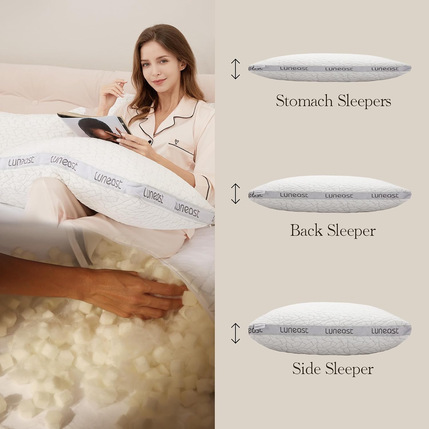 Memory Foam Pillows for Sleeping Adjustable Bamboo Blend Breathable Bed Pillow for Side, Back, and Stomach Sleepers Washable Pillow Cover…