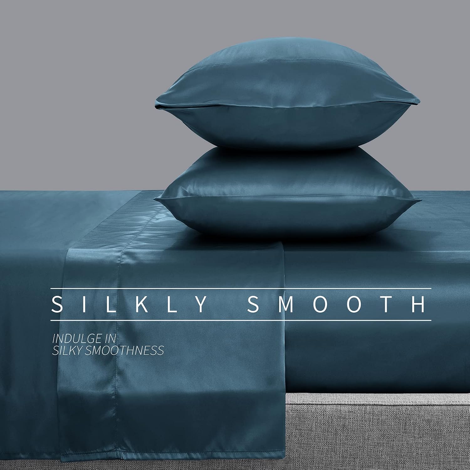 Cobedzy 4 Pieces Navy Blue Satin Sheets Queen Size Bed Set, Luxury Silky Satin Bedding Sheets Set with 1 Deep Pocket Fitted Sheet, 1 Soft F…