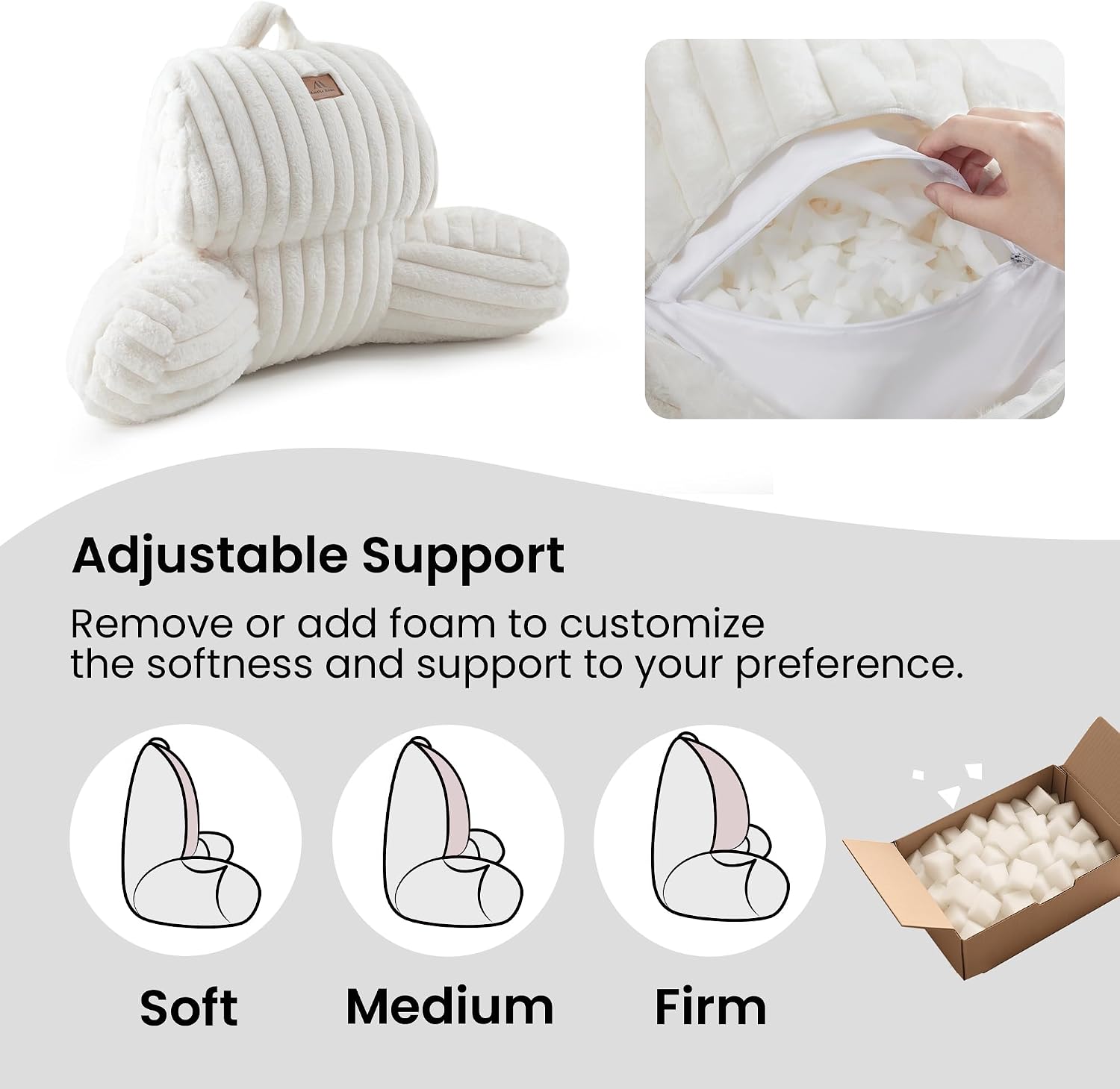 AmélieHome Amélie Home Faux Fur Reading Pillow with Pocket for Sitting in Bed, Kids Backrest Bed Pillow with Washable Cover for Loungi…