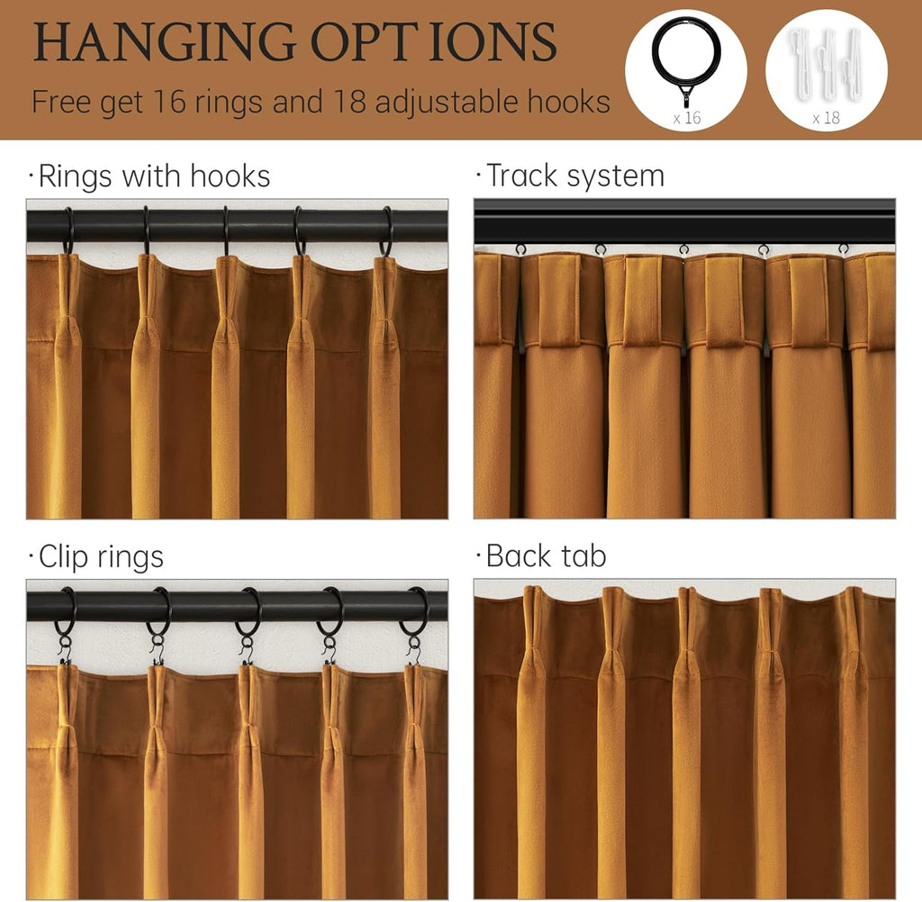 Drapenova Gold Velvet Curtains 92 Inch Long for Living Room Bedroom Boho Luxury Soft Velvet Room Darkening Privacy Pleated Drapes 2…