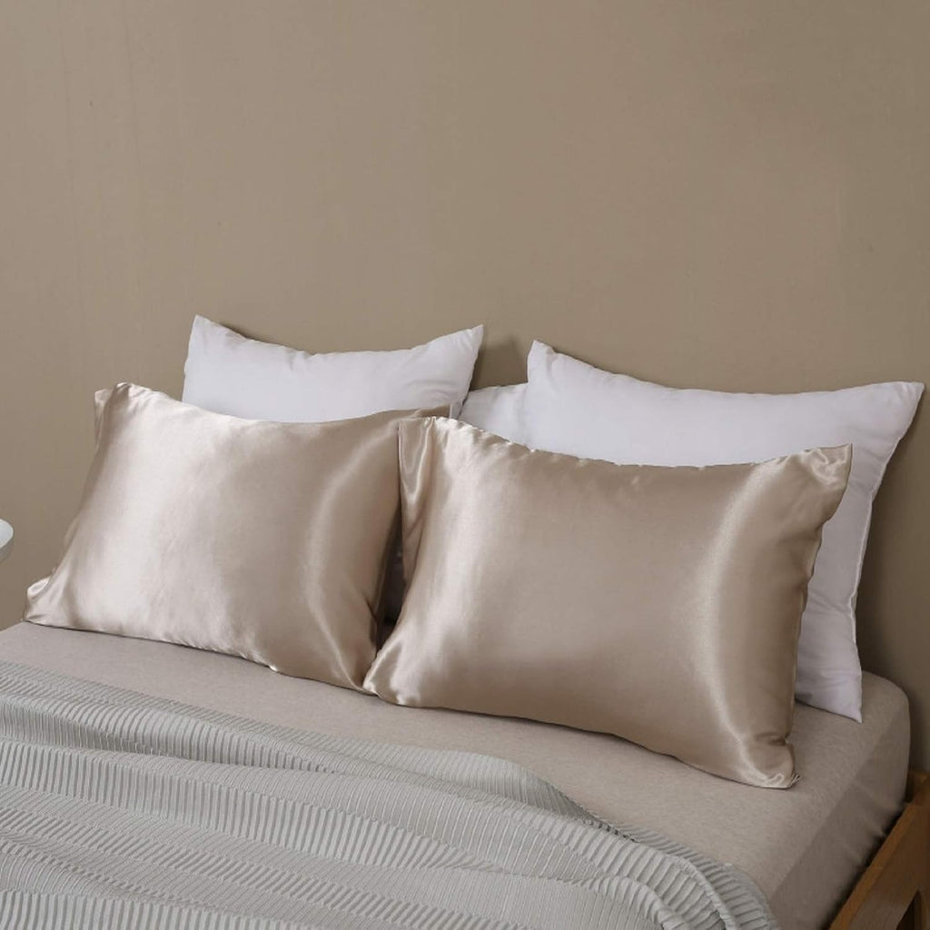 Lcbd Standard Size Satin Pillowcase for Hair and Skin, Taupe Silk Satin Pillowcases Set of 2, Satin Cooling Pillow Covers with Envelope Clo…