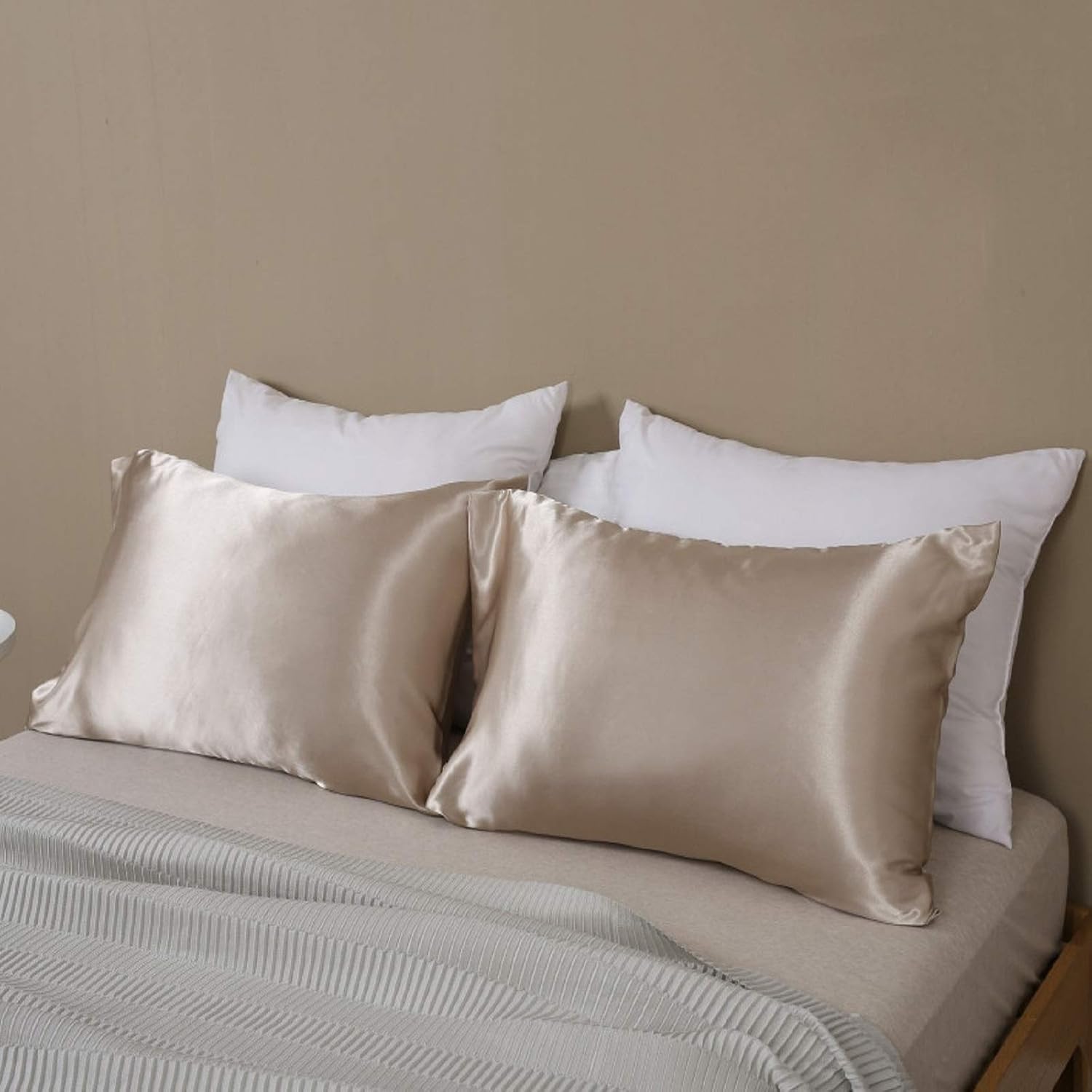 Lcbd Standard Size Satin Pillowcase for Hair and Skin, Taupe Silk Satin Pillowcases Set of 2, Satin Cooling Pillow Covers with Envelope Clo…