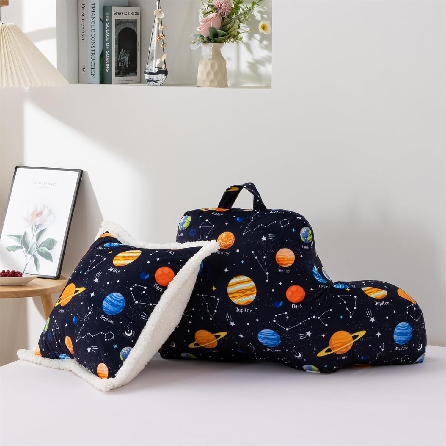 Aimuan Reading Pillow Bed Rest Wedge Backrest Pillow Outer Space Universe Galaxy Printed Collections with Arms Sitting in Bed Black-Blue