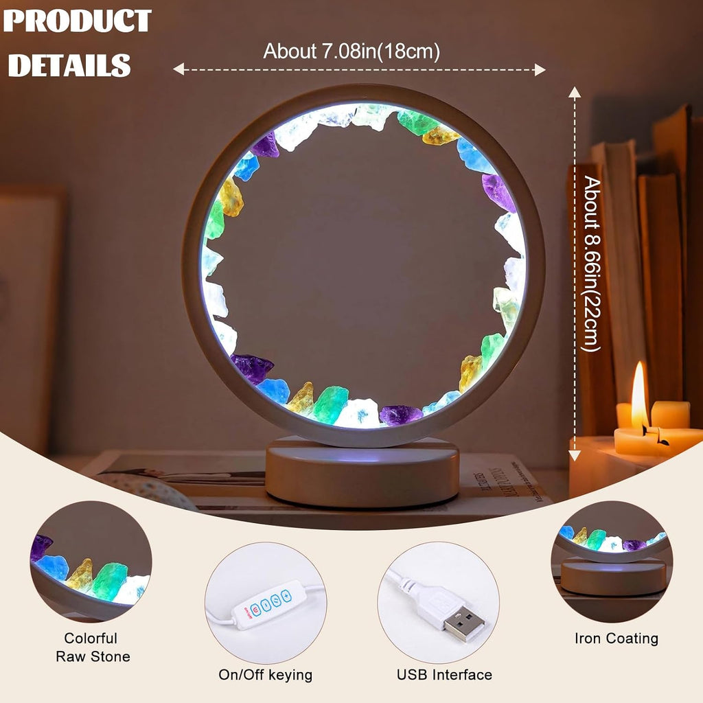 Runyansghi Chroma Gravel Night Lamp 8.6" Natural Healing Crystal Bedside Lamp USB Port 3 Colours Dimming Mode Bedroom Lamp Suitable Night…