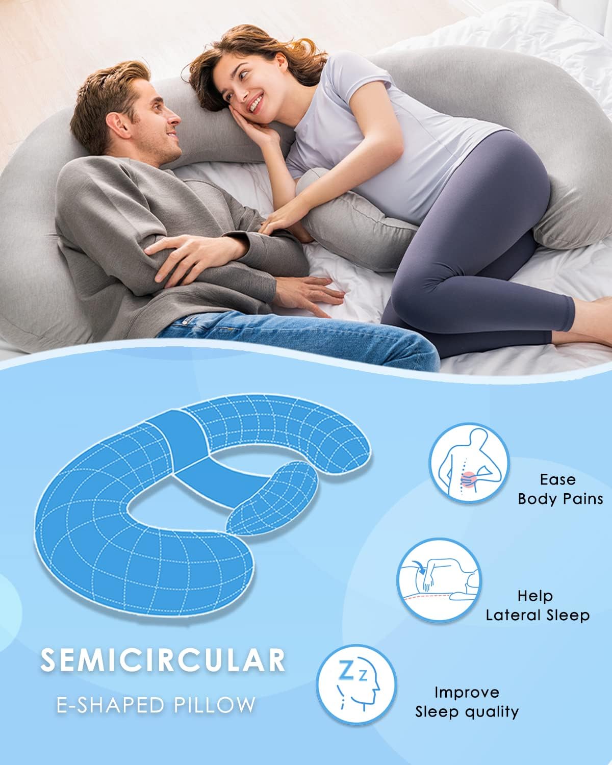 Queenrose QUEEN ROSE Pregnancy Pillow, E Shaped Body Pillows for Sleeping Support, 60 Inch Maternity Pillow for Pregnant Women with Cooling…