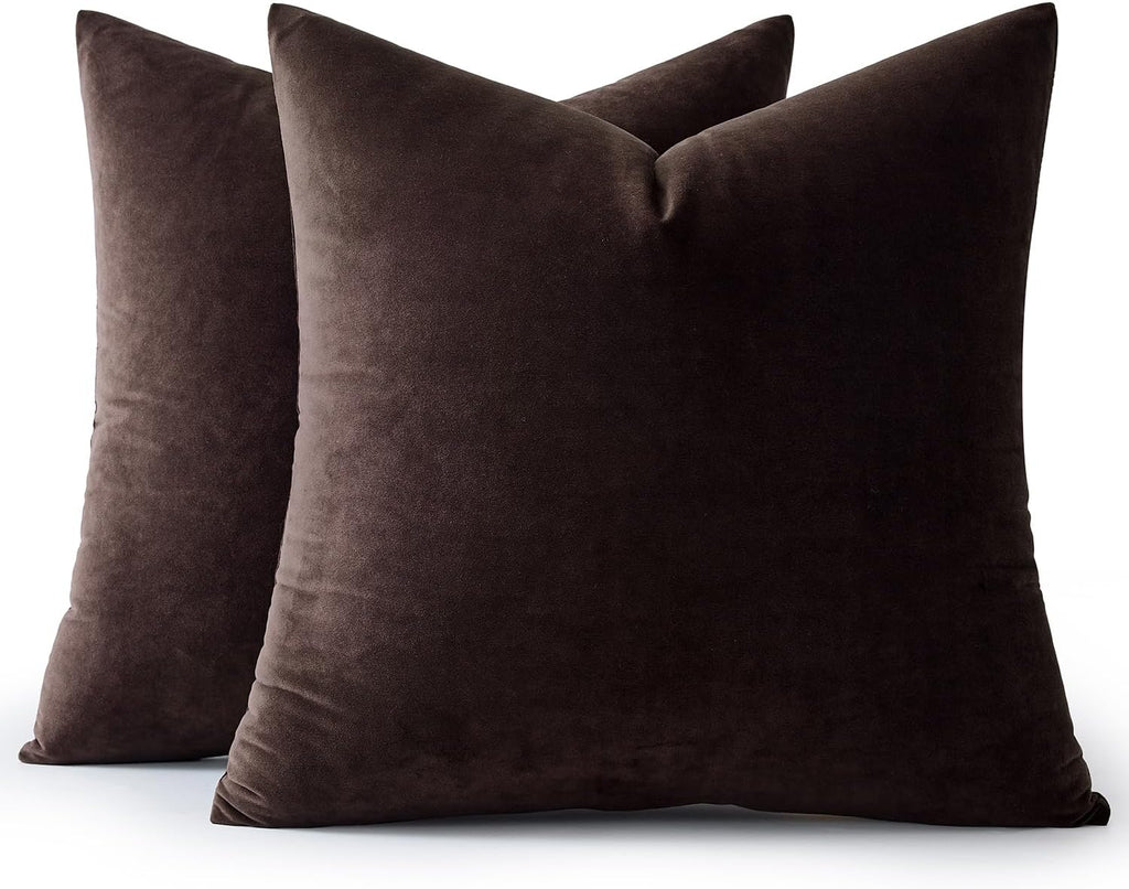 Miulee Velvet Throw Pillow Covers 20x20 Inch, Pack of 2 - Dark Coffee, Super Soft Decorative Square Cushion Cases Modern Luxury Home Decor…