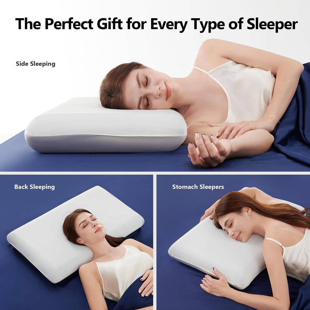 Nap Cervical Pillow for Neck, Memory Foam Pillow 3.94'' Medium Profile, Cooling Fabric for Sleeping, Ergonomic Contour Support for Sid…
