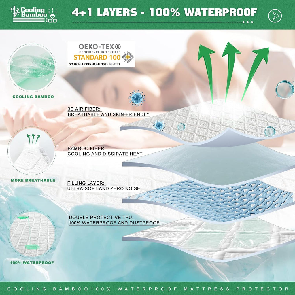 Unilibra Full Size Waterproof Mattress Protector, 3D Air Rayon Made from Bamboo Cooling Mattress Cover, Breathable Deep Pocket Mattress Pad…