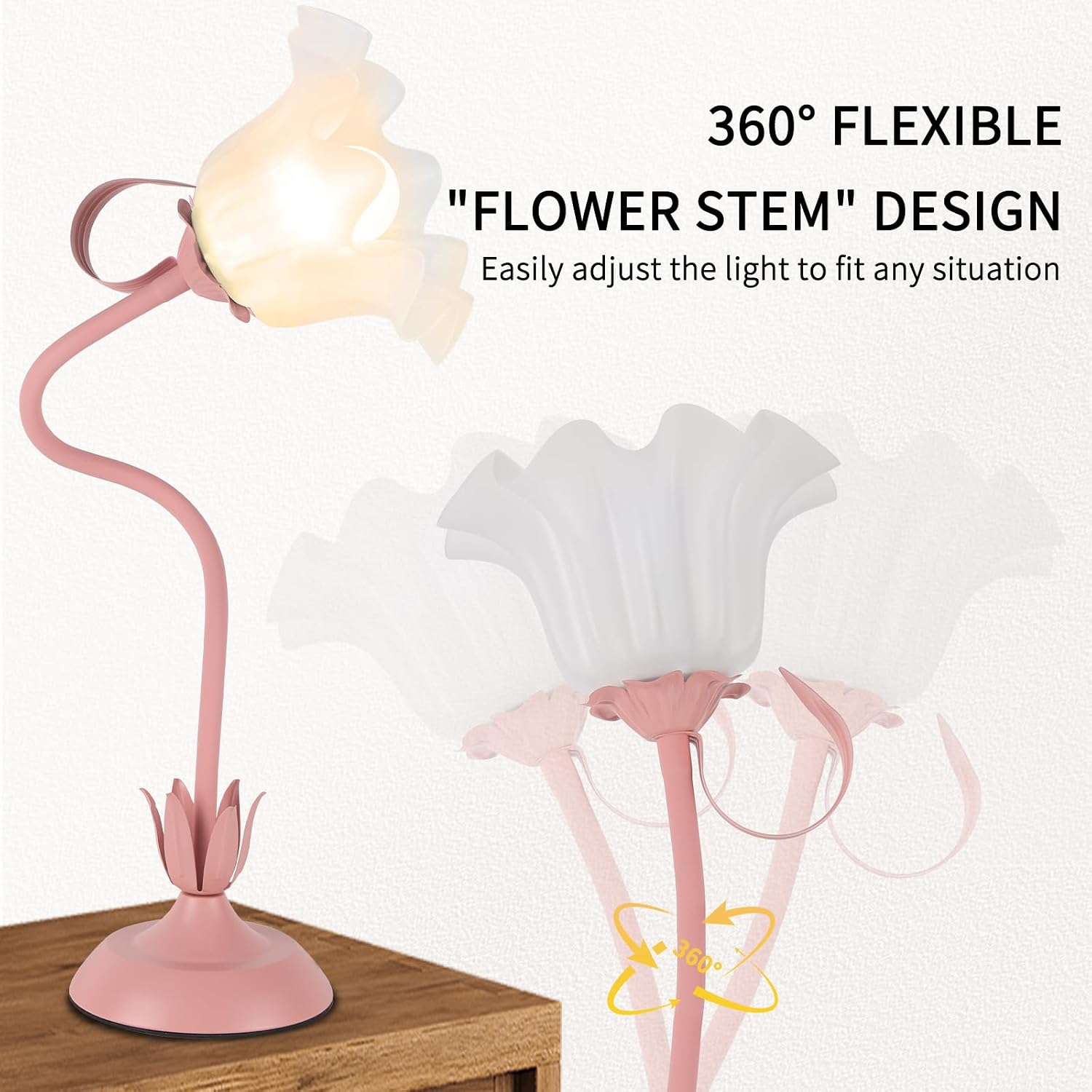 Cute Flower Desk Lamp, 3 Color Temperature Table Lamps with LED Bulb, Vintage Bedside Lamp, Reading Lamps with Soft Light for Bedroom…