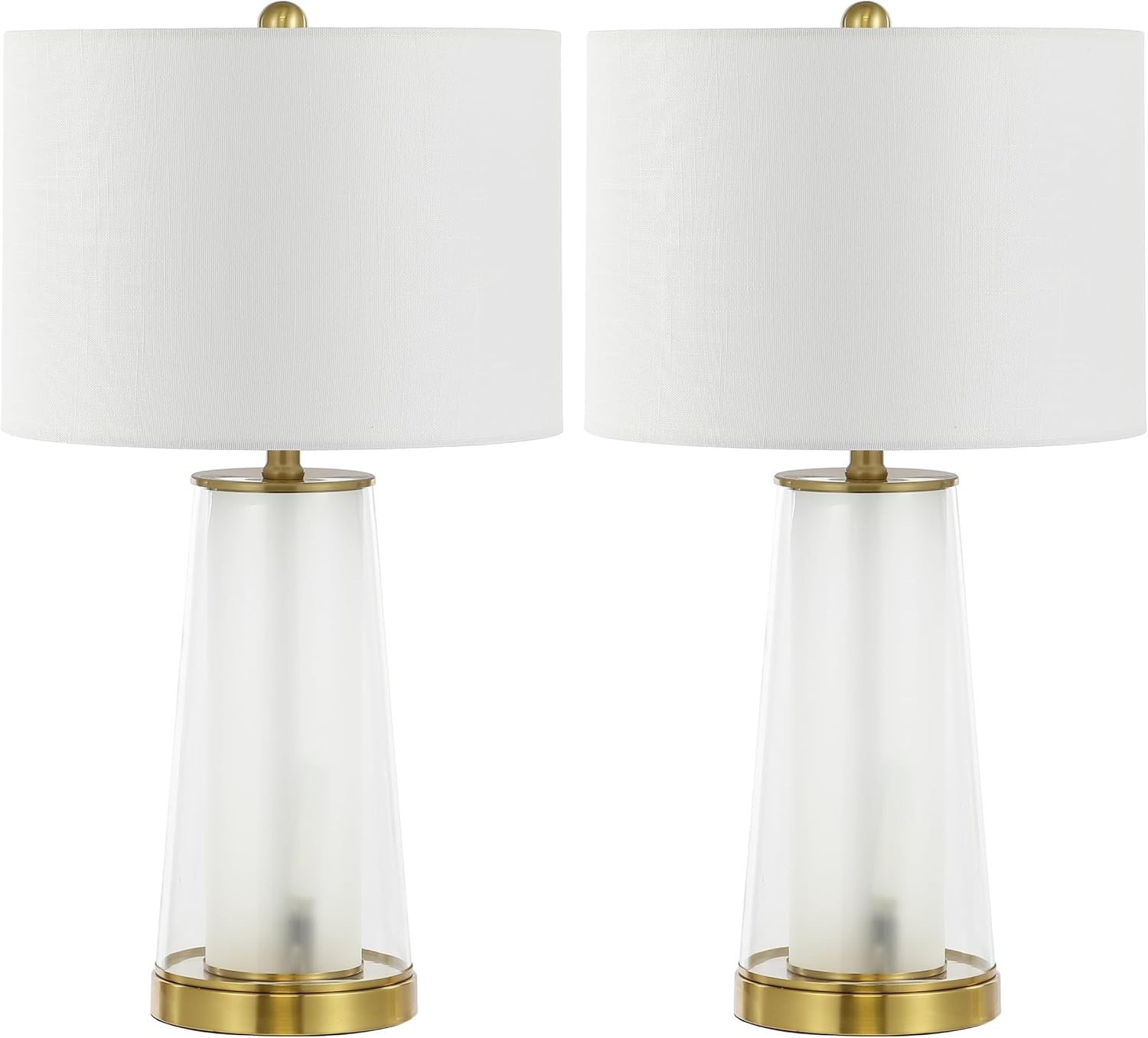 Jonathany JONATHAN Y 26" Clear/Brass Gold Nightlight Table Lamp Set of 2 for Bedroom, Modern Glass Desk Lamps with White Fabric Shade, Farm…