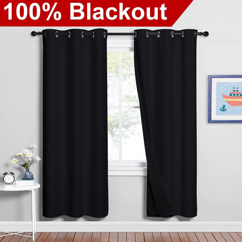 Nicetown 100% Blackout Window Curtain Panels, Full Light Blocking Drapes with Black Liner for Nursery, 72 inches Drop Thermal Bedroom Drape…