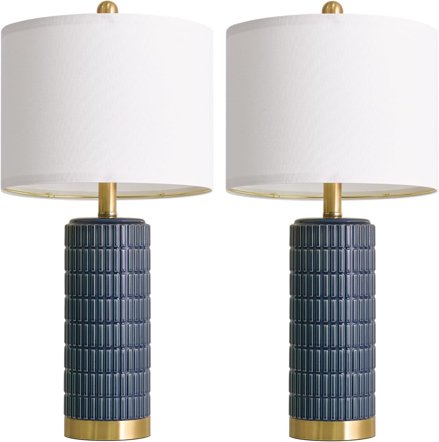 PoKat 25'' Blue Table Lamps for Bedroom Living Room Set of 2, Modern Ceramic Bedside Lamps with Gold Base for Office Sideboard Entryway…
