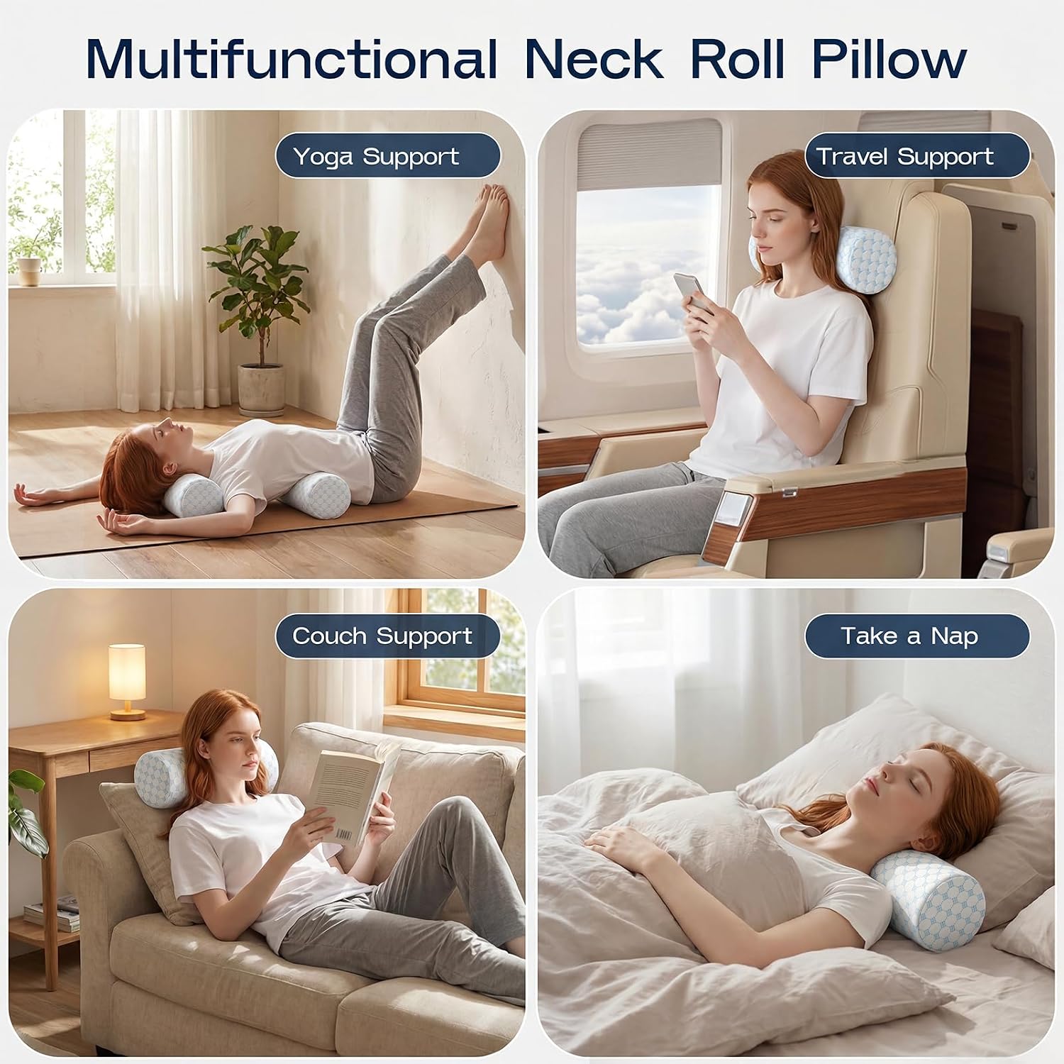 Forcanby Neck Roll Pillow for Neck - Memory Foam Neck Support Pillow for Bed | Round Neck Pillow for Sleeping, 15.7 * 6 * 6 inch (Cool-Blue…
