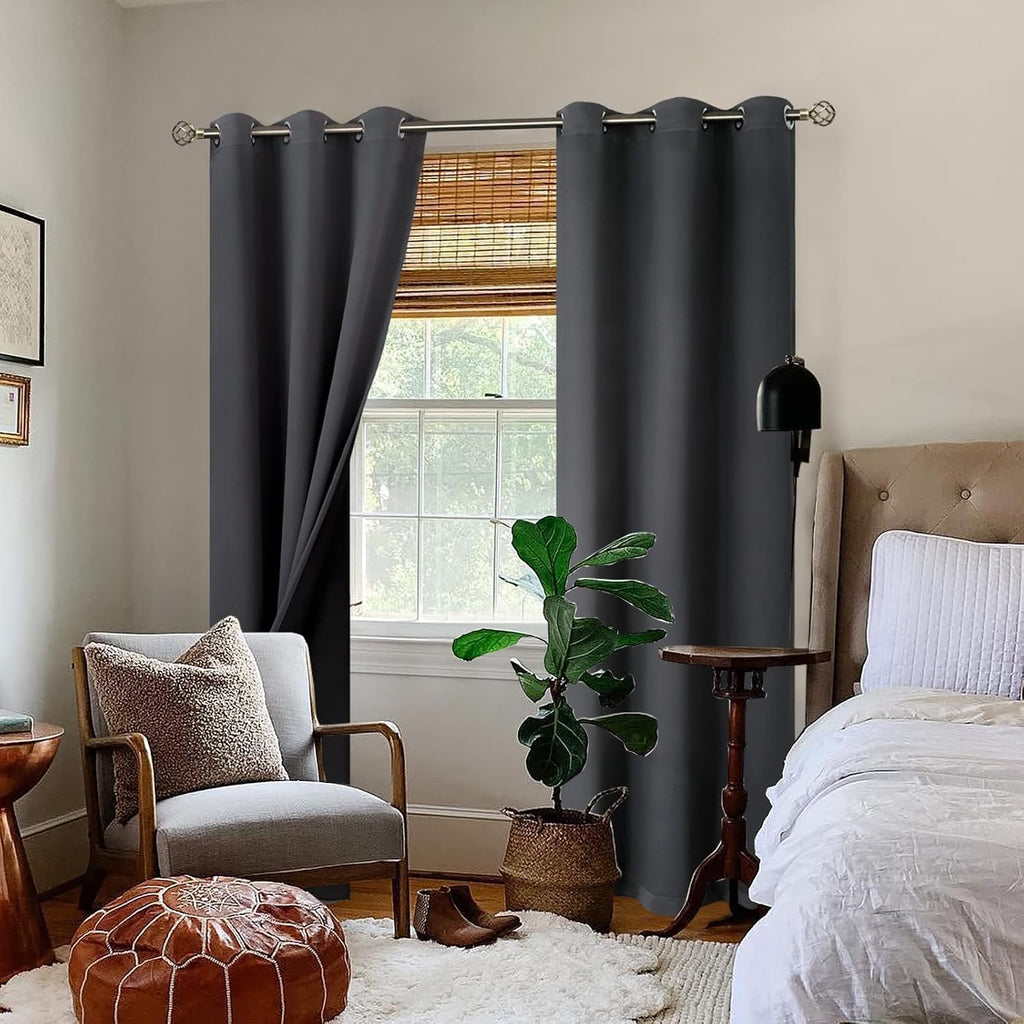 BGment Thermal Insulated 100% Blackout Curtains for Bedroom with Black Liner, Double Layer Full Room Darkening Noise Reducing Grommet Curta…