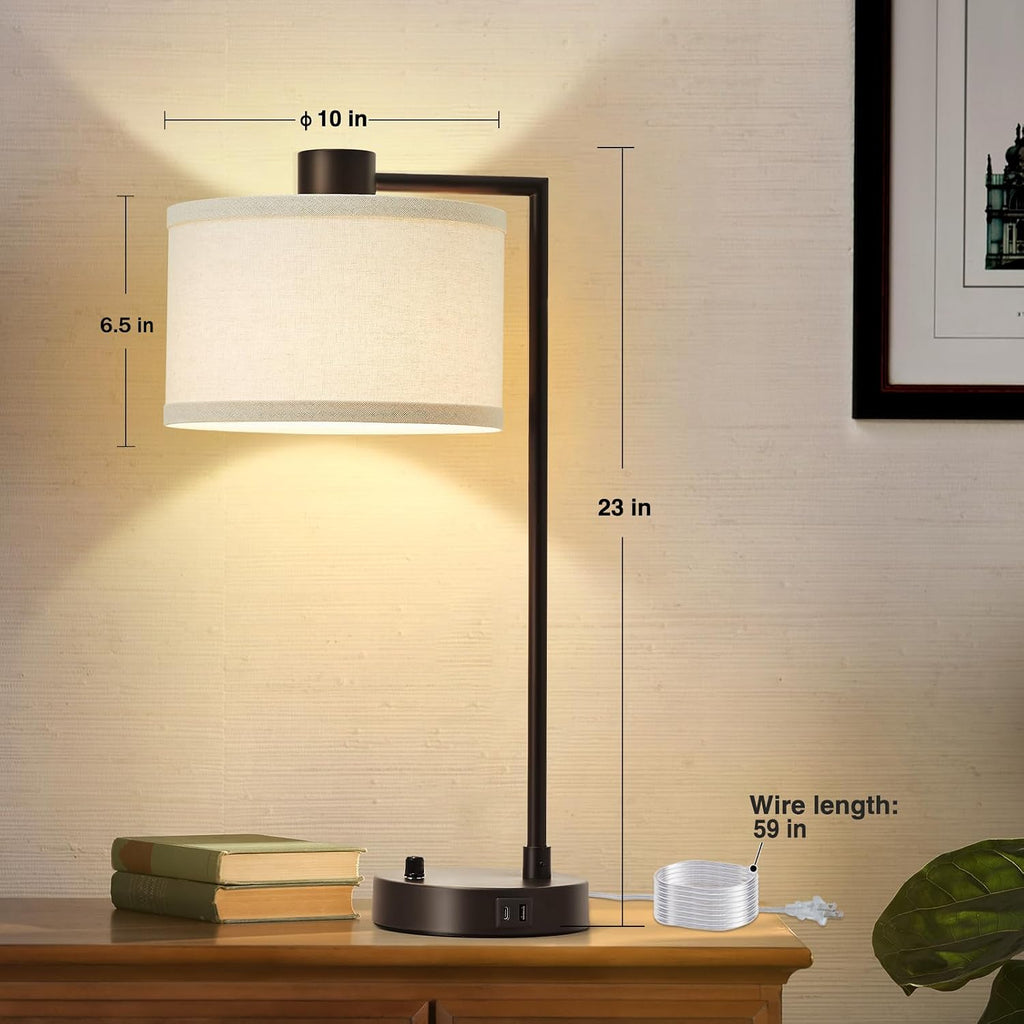 Luvkczc Table Lamp for Bedroom Set of 2 with USB C+A Ports - Fully Stepless Dimmable Bedside Lamp with Linen Lampshade - Contemporary…