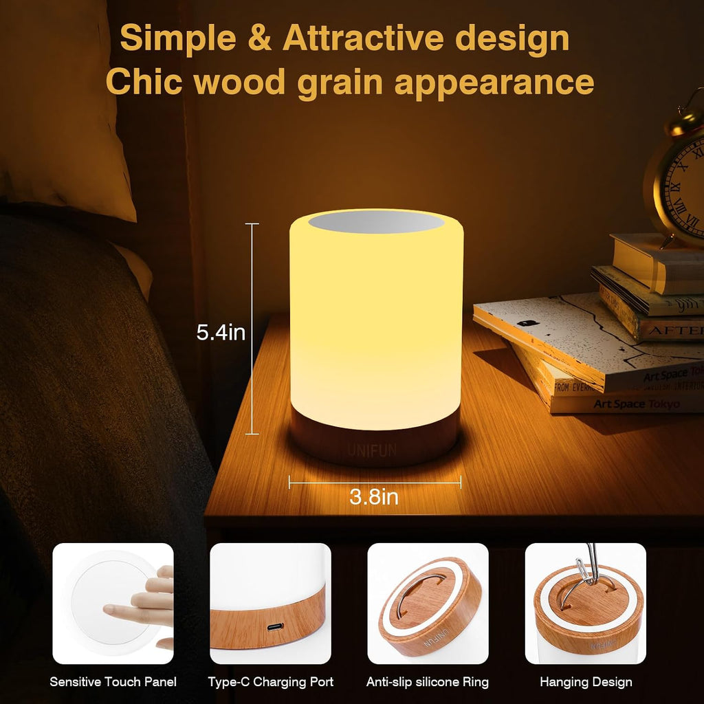 Unifun Touch Control Night Light - Rechargeable Bedside Table Lamp with Dimmable Warm White (2800K-3100K) & RGB Color Changing, Portable Co…
