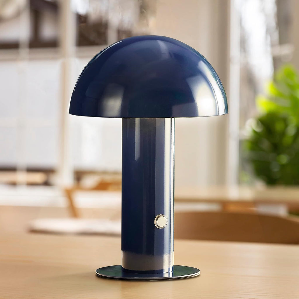 JONATHAN Y 10.75" Navy Rechargeable LED Mushroom Table Lamp, Cordless Portable Bedside Lamp for Living Room Bedroom, 3-Way Dimmable…
