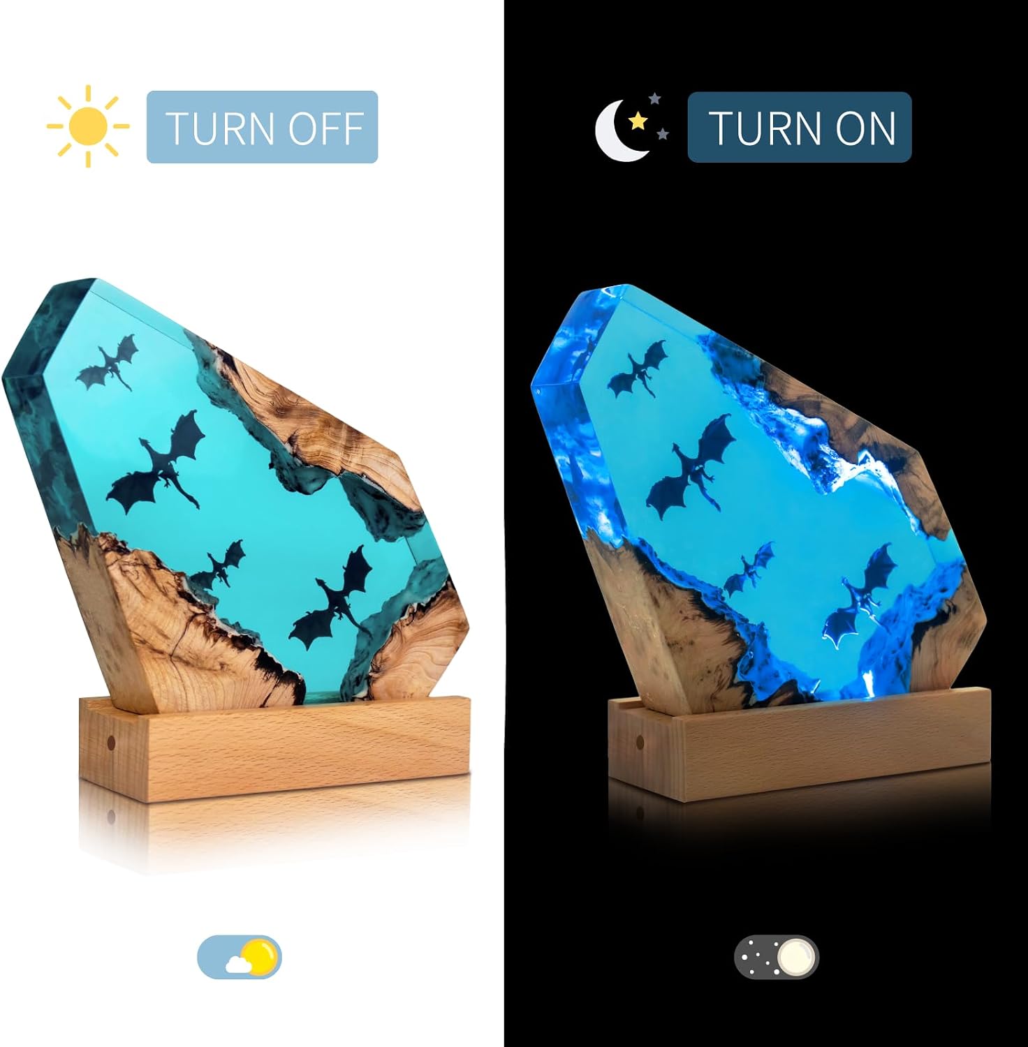 Dragon Resin Wood Lamp, ArtistryHome Decor Bedside Nightlight, Unique Resin Lighting, Nightstand Decorations for Bedroom, Suitable for…