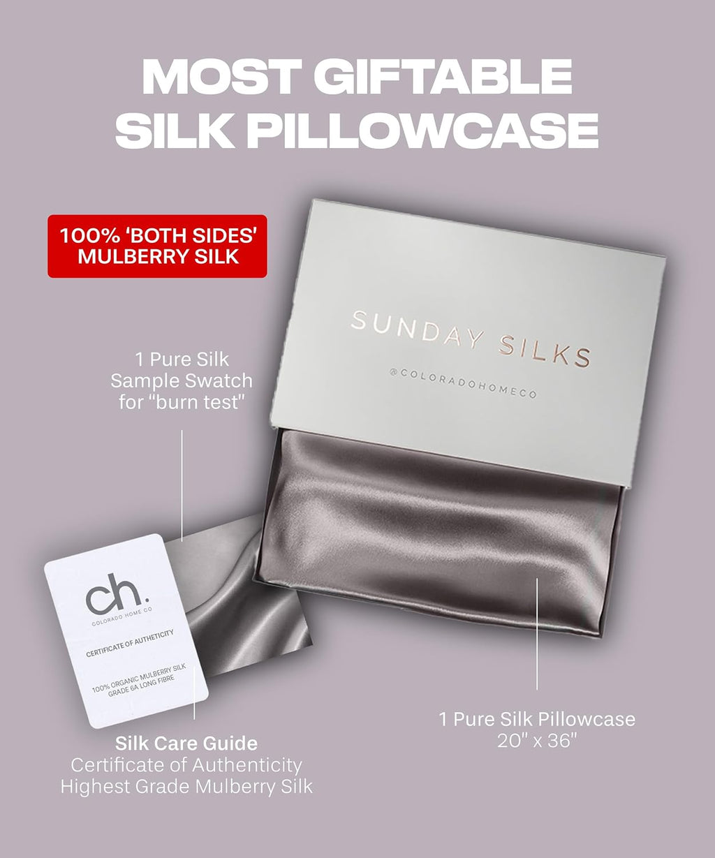 ColoradoHomeCo SUNDAYSILKSTM | Silk Pillow Cases | 100% Pure Silk Pillowcase | All Sides 22 Momme Grade 6A Real Silk Pillowcase for Hair & S…