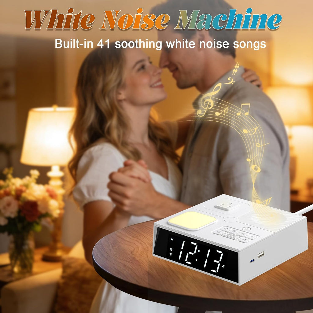 Fashionstrapsforchoose Multi-Functional Sleep Sound Machine with Clock, 41 Built-in Soothing White Noise Songs, 3-Level Bright Touch Switch…