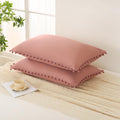 Moveover Bean Paste Pink Pom Poms Pillowcases, Standard Queen Pillow Cases Set of 2, 100% Washed Microfiber, Pink Ball Fringe Pillow Cover,…