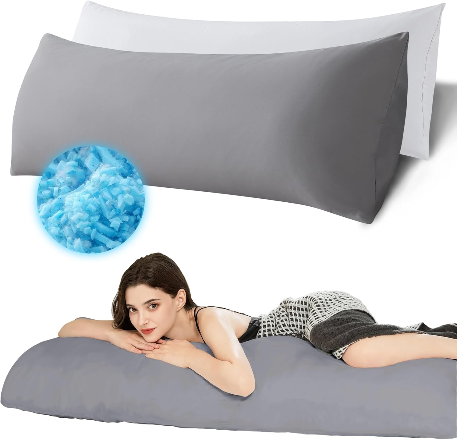 Ubauba Memory Foam Body Pillow with Cover, Full Large Body Pillows Insert for Adults with Envelope Closure Pillowcase, Firm & Fluffy Long…