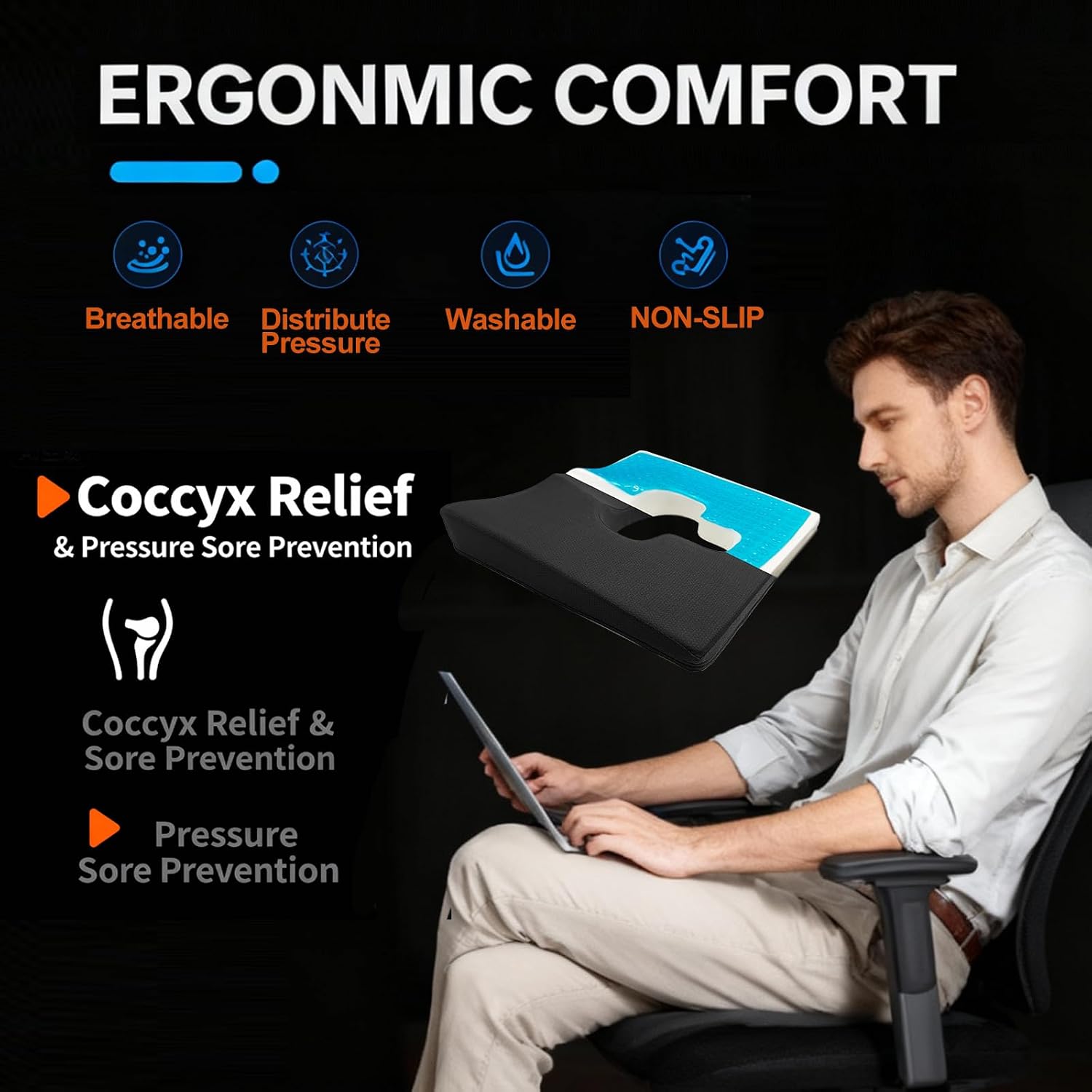 Rivquvi Gel Wheelchair Seat Cushion, Bed Sore Cushions for Butt, hemorrhoid pillow for Chair, Pressure Sore cushion, Memory Foam Butt Pi…