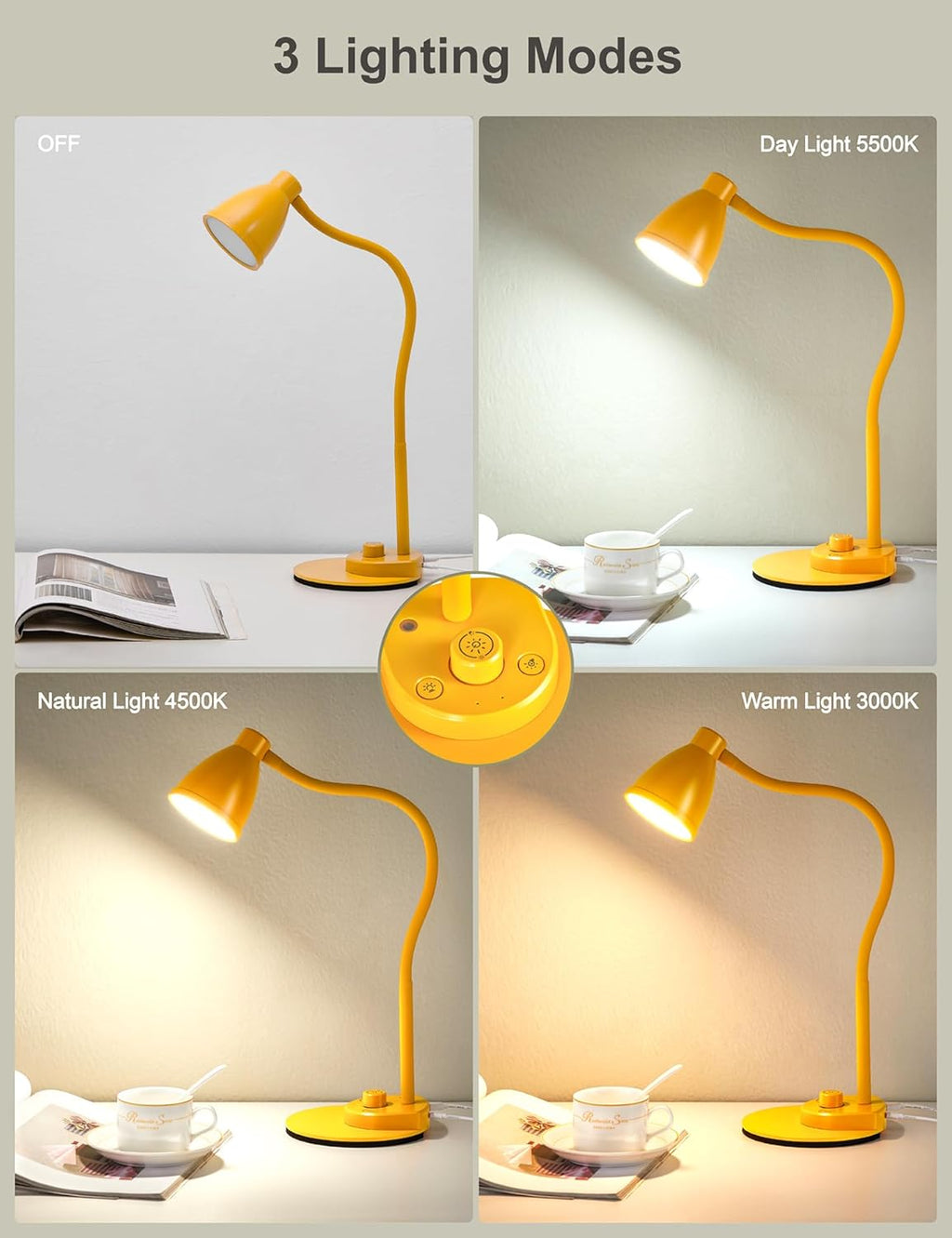 BOHON LED Desk Lamp with USB Charging Port, 3 Color Modes Fully Dimmable Reading Lamp, Auto Dimming Task Lamp, Flexible Neck Table Light…