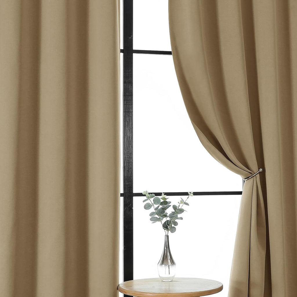 Gwine Taupe Blackout Curtains for Bedroom 84 inches Long 2 Panels Set, Solid Noise Reducing Thermal Insulated Blackout Curtains for…
