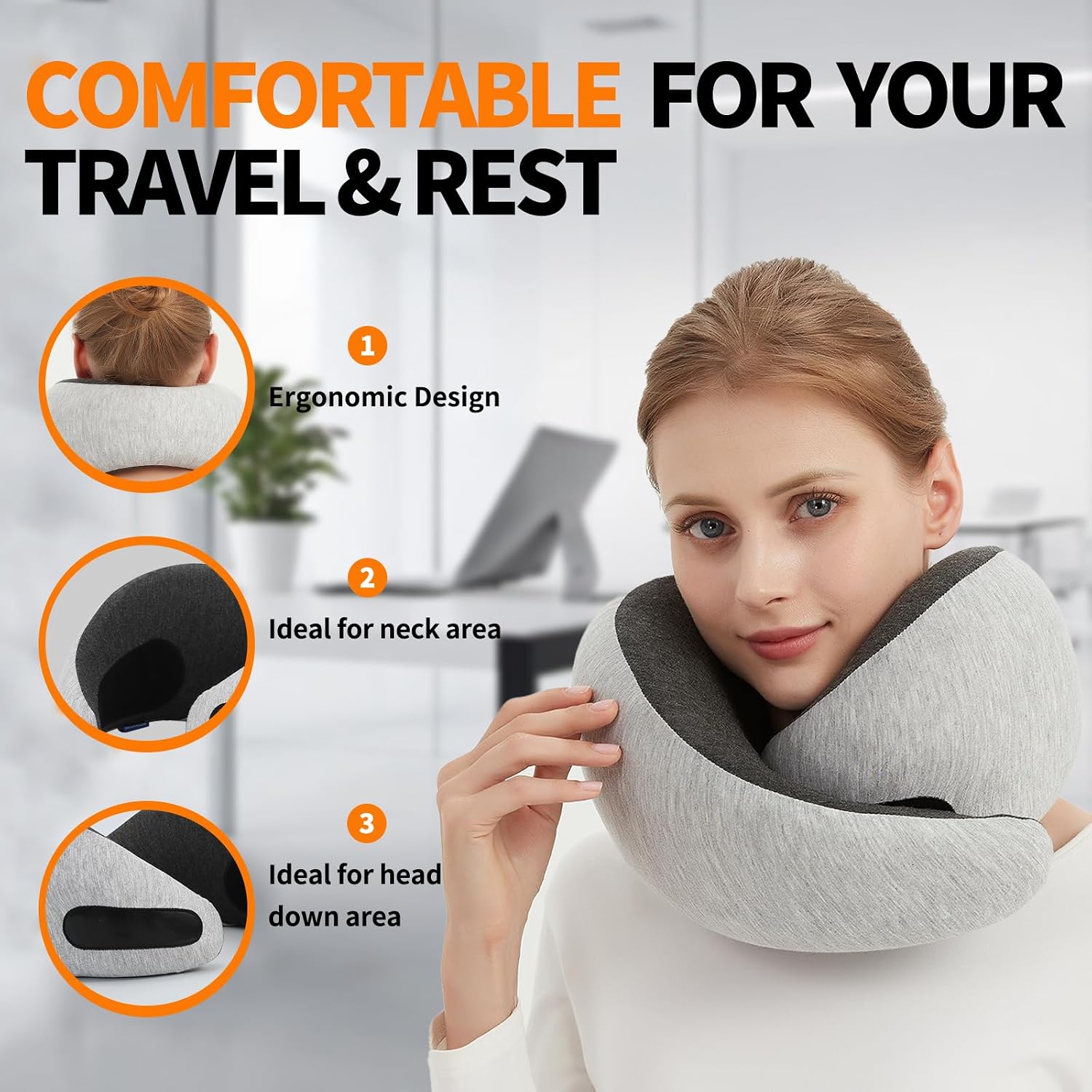 Travel Neck Pillow for Airplane – Memory Foam 360° Support Compact Design Ergonomic Flight Pillow for Sleeping & Neck Support Portable…