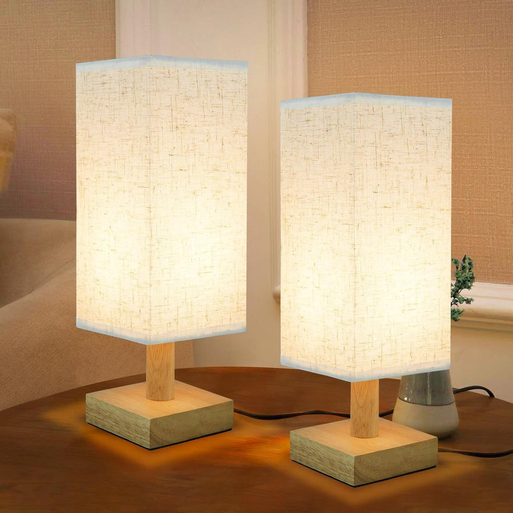 SEENSINY Small Bedside Table Lamps Set of 2, Minimalist Nightstand Lamp Set of 2 with Square Fabric Linen Shade, Mini Reading Night Stand…